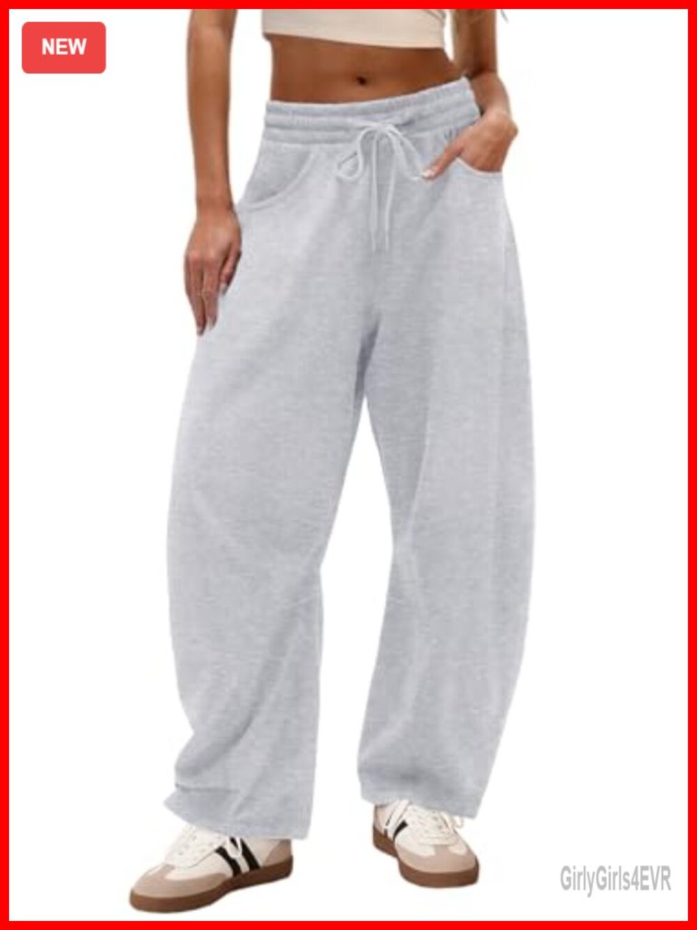 Womens Sweatpants Baggy Wide Leg Barrel Pants Drawstring Pockets